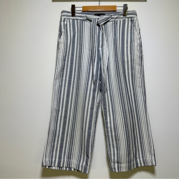 SANCTUARY | Blue White Striped Belted Waist Straight Leg Crop Pants - Picture 1 of 9